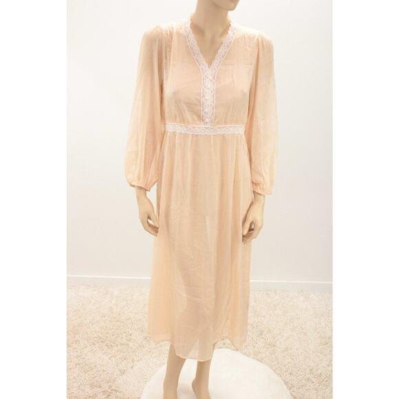 Dazy Retro Midi Prairie Dress Medium Sheer Chiffon Peach Cottagecore Romantic - Picture 1 of 11